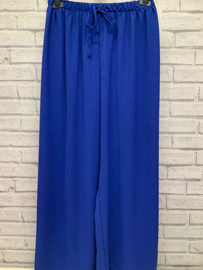 Wide Leg Trousers with Drawstring Waist - Royal Blue