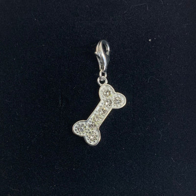 Sterling Silver Charm - Dog Bone with Crystals