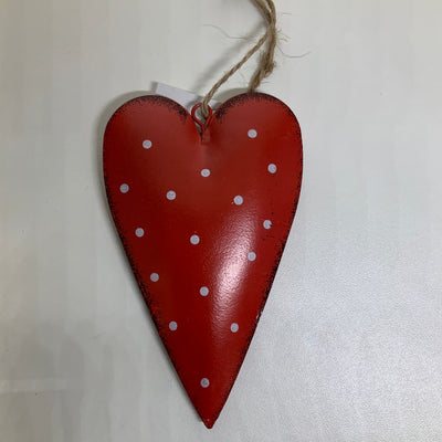 Hanging Decoration - Red Metal Polka Dot Heart