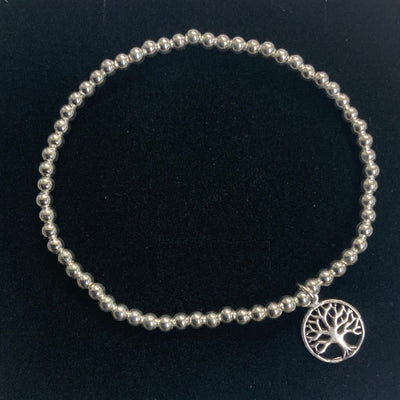 Sterling Silver Tree of Life Charm Beaded Bracelet