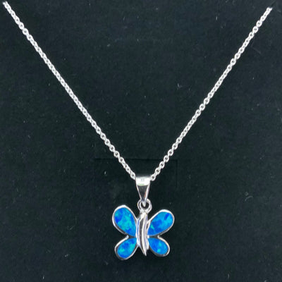 Sterling Silver Blue Opal Butterfly Necklace