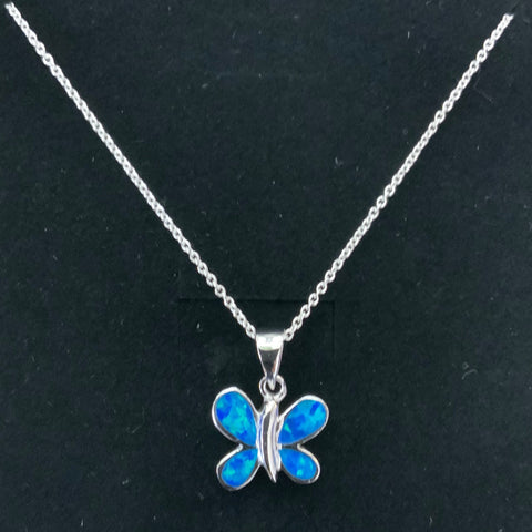Sterling Silver Blue Opal Butterfly Necklace