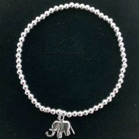 Sterling Silver Elephant Charm Beaded Bracelet