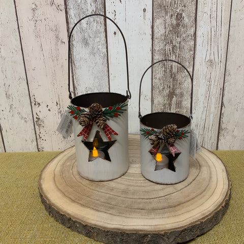 Cream Metal Candle Holders with Cut Out Star Detail in 2 Sizes SPECIAL OFFER PRICE