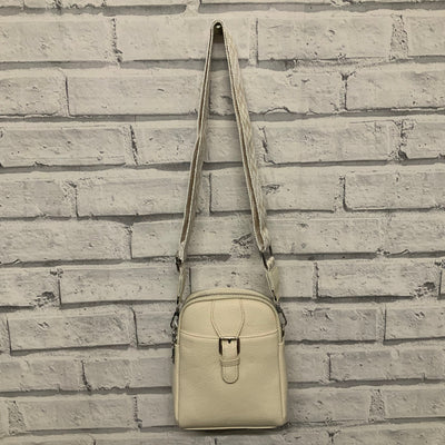 Small Double Zip Crossbody Bag with Colourful Strap - Cream
