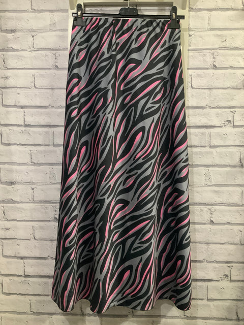 Zebra Print Satin Skirt - Grey, Pink & Black
