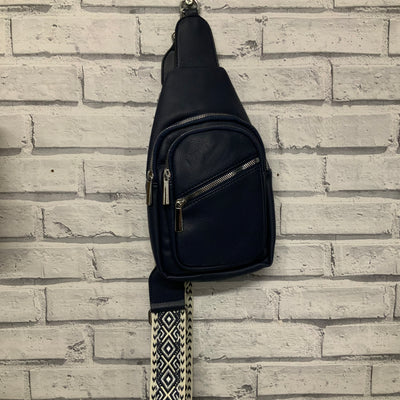 Crossbody Sling Bag with Colourful Strap - Navy