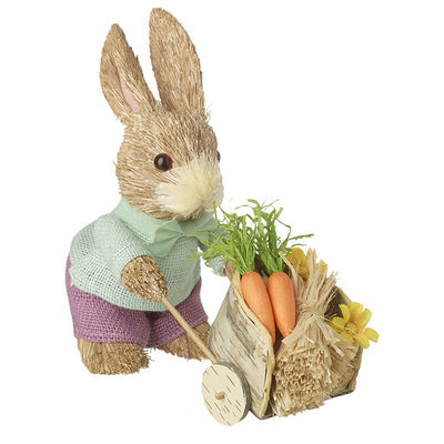 Rabbit Pushing Carrots in Wheelbarrow
