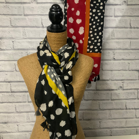 Scarf - Dots Multi Print with Tassels in 2 Colours