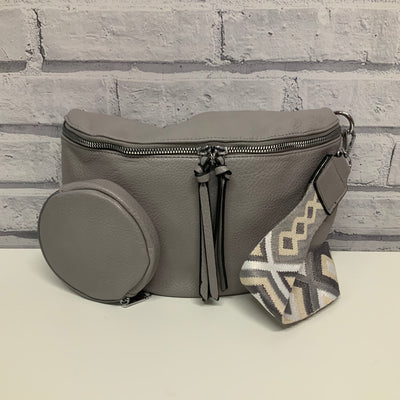 Half Round Chest Bag with Purse & Colourful Strap - Grey