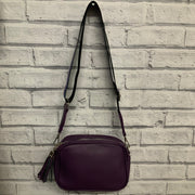 Camera Tassel Crossbody Bag with Colourful Strap - Purple
