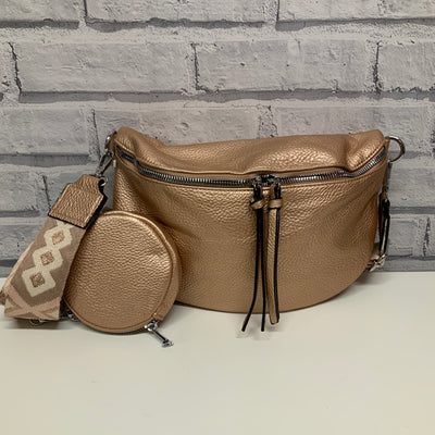 Half Round Chest Bag with Purse & Colourful Strap - Gold