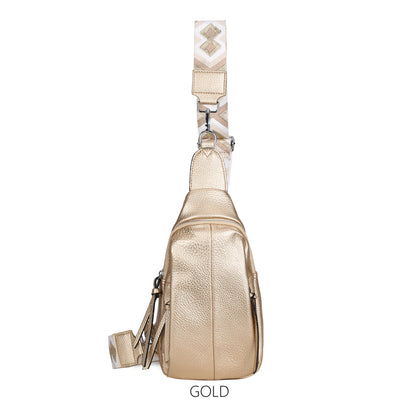 Crossbody Sling Bag with Colourful Strap - Gold