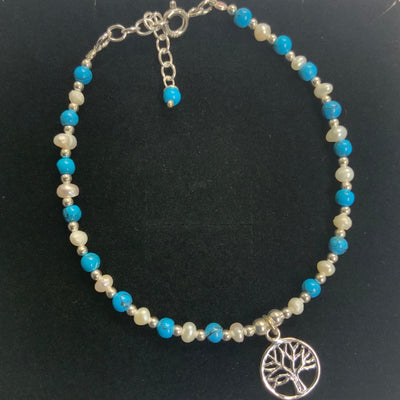 Sterling Silver Turquoise Tree of Life Charm Bracelet