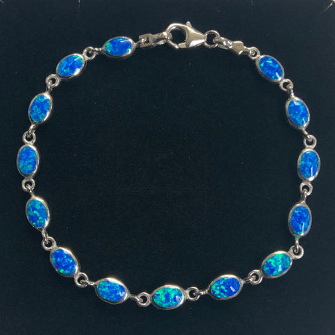 Sterling Silver Blue Oval Opal Bracelet