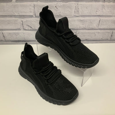 Mesh Lace Up Chunky Sole Trainers - Black