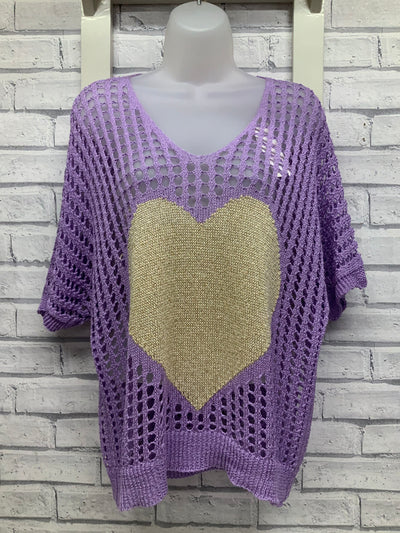 Crochet Style Top with Gold Heart - Lilac