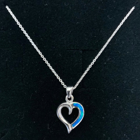 Sterling Silver Blue Opal Open Heart Necklace