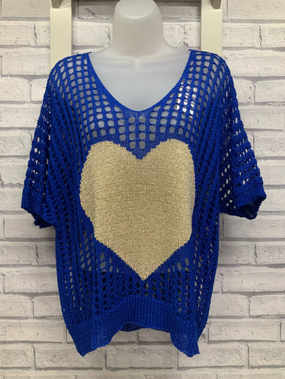 Crochet Style Top with Gold Heart - Royal Blue