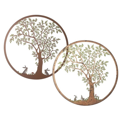 Rabbit & Tree Cut Out Rusty Metal Wall Plaque in 2 Designs