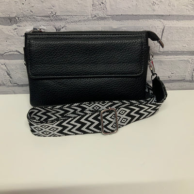 Multi  Pocket Crossbody Bag with Colourful Strap - Black