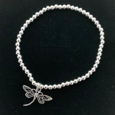 Sterling Silver Dragonfly Charm Beaded Bracelet