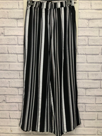 Wide Leg Elasticated Waist Trousers - Black & White