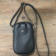 Leather Crossbody Adjustable Strap Phone Bag - Black