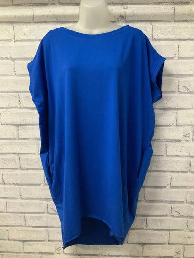 Short Sleeve Hi-Low Top with Side Pockets - Royal Blue