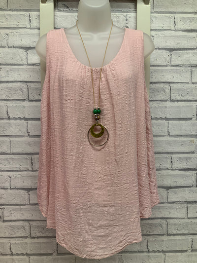 Vest Top with Necklace - Pale Pink