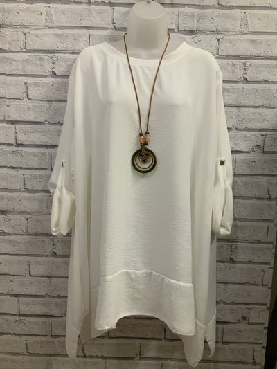 Side Split Top with Necklace - White