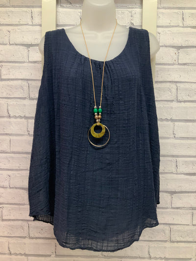 Vest Top with Necklace - Navy