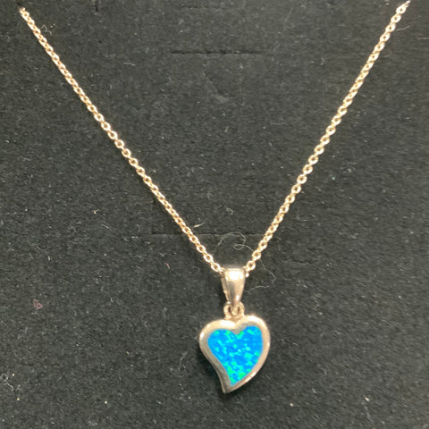 Sterling Silver Blue Opal Small Heart Pendant