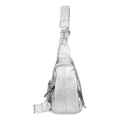 Crossbody Sling Bag with Colourful Strap - Silver
