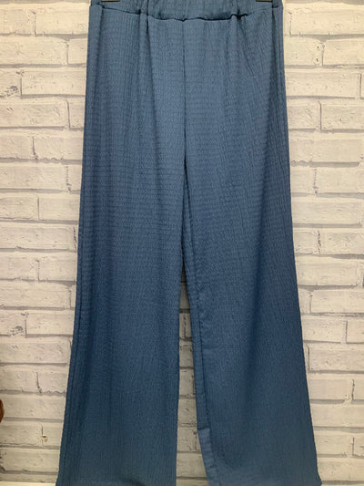 Wide Leg Elasticated Waist Trousers - Denim Blue