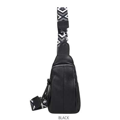 Crossbody Sling Bag with Colourful Strap - Black