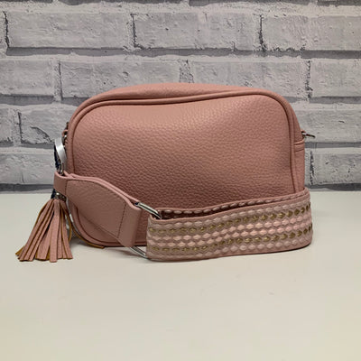 Camera Tassel Crossbody Bag with Colourful Strap - Pink