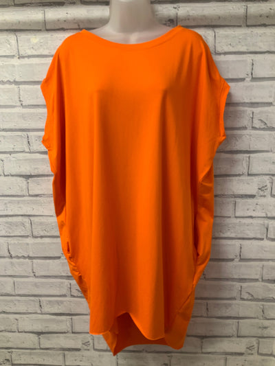 Short Sleeve Hi-Low Top with Side Pockets - Orange