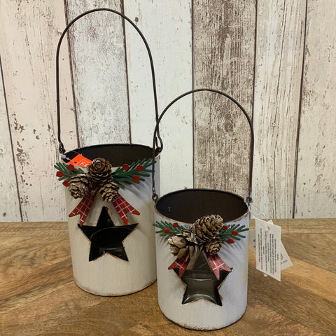 Cream Metal Candle Holders with Cut Out Star Detail in 2 Sizes SPECIAL OFFER PRICE