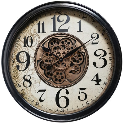 Aged Black and Gold Cog Clock - 66cm