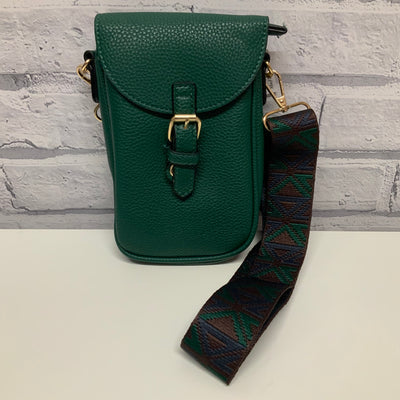 Phone Crossbody Bag with Colourful Strap - Green