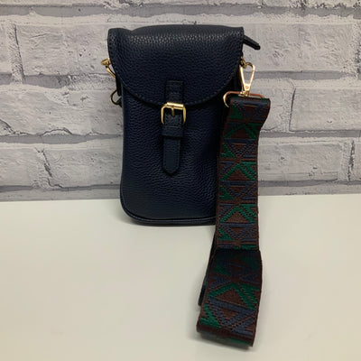 Phone Crossbody Bag with Colourful Strap - Navy