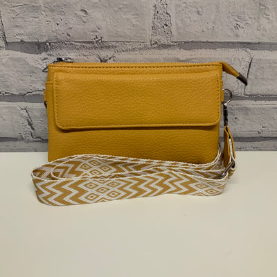 Multi Pocket Crossbody Bag with Colourful Strap - Mustard