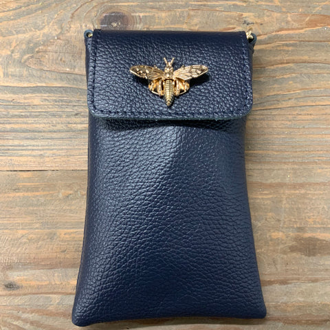 Leather Bee Bag - Navy Blue