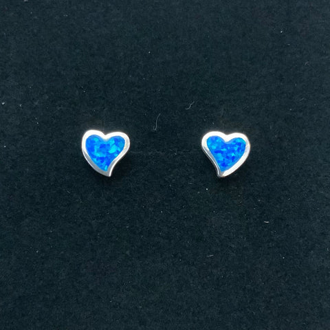 Sterling Silver Blue Opal Heart Studs