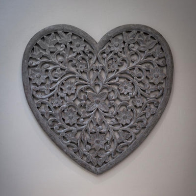 Retreat Heart - Large Grey Carved Wooden Wall Panel