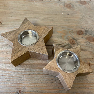 Retreat Star - Natural Wooden Chunky Tealight Candle Holder
