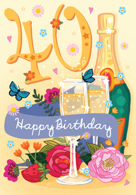 ‘40’ Birthday Card - Champagne