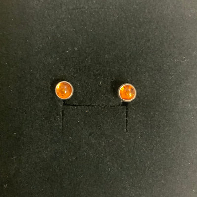 Sterling Silver Dainty Round Amber Stud Earrings