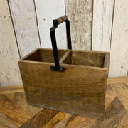 Wooden Double Bottle Holder With Metal Handle